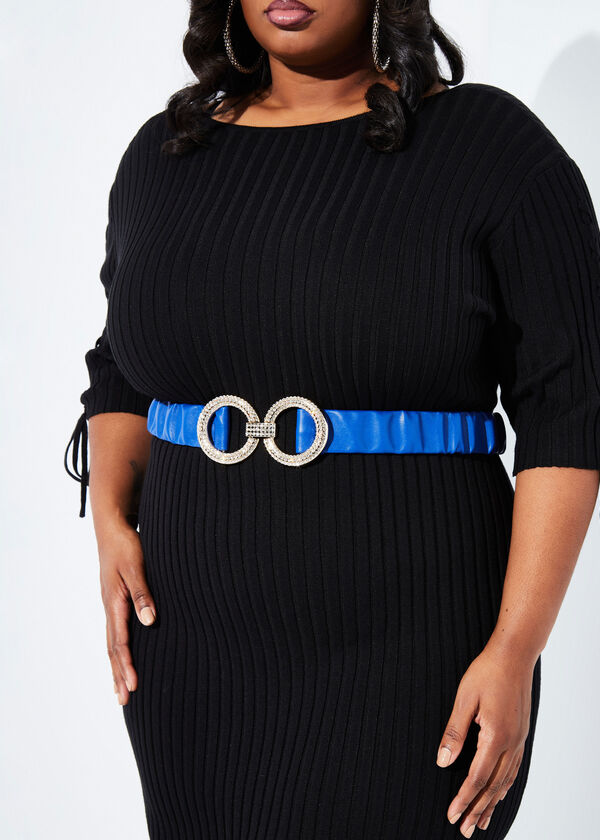 Crystal Embellished Ruched Belt, Blue image number 1