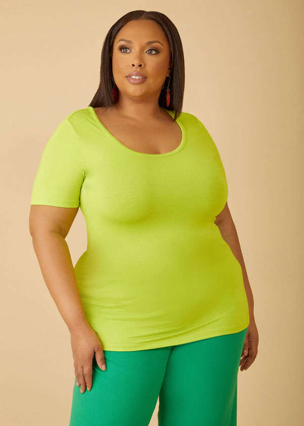 Basic Scoop Neck Jersey Tee, LIME PUNCH image number 0