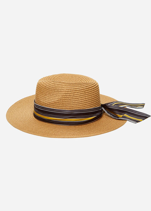 Tan Stripe Scarf Raffia Panama Hat, Natural image number 2