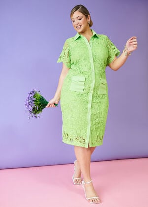 Lace And Crepe Sheath Dress, Jade Lime image number 0