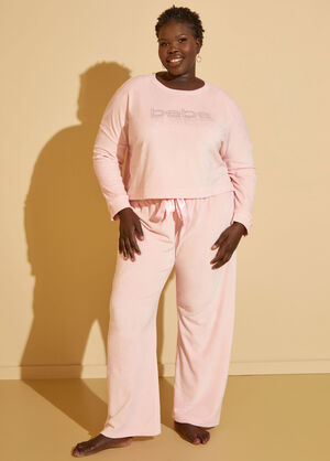 Bebe Velour Pajama Set, Pink image number 0