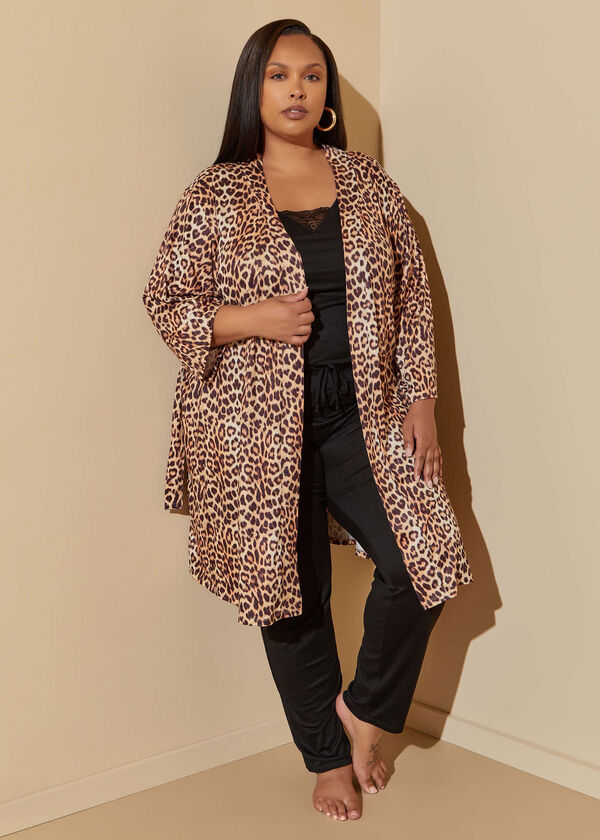 Cozy Couture Leopard Robe PJ Set, Black Animal image number 0