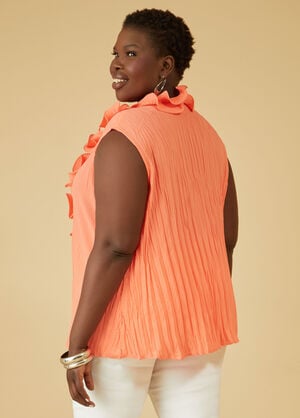 Ruffle Trimmed Pleated Shirt, LIVING CORAL image number 1
