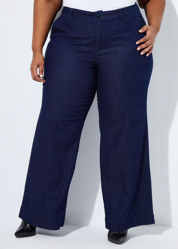 High Rise Wide Leg Trousers, Denim image number 0