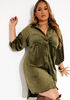 Plus Size Velour Shirtdress Plus Ruched Button Front Velvet Shirtdress image number 0