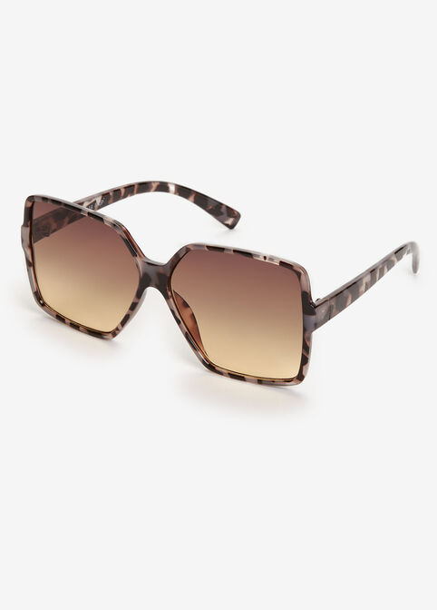 Animal Print Square Sunglasses, Brown image number 1