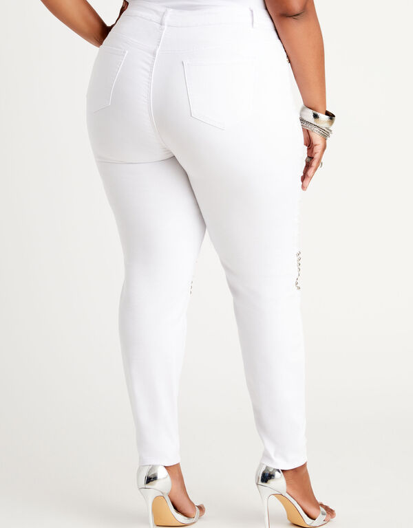 Studded High-Rise Skinny Jeans, White image number 1