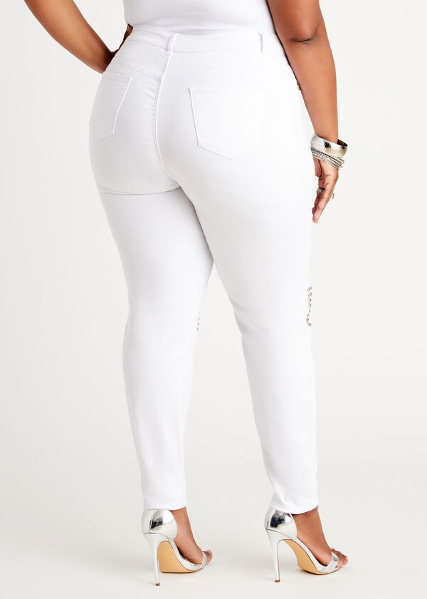 Studded High-Rise Skinny Jeans, White image number 1
