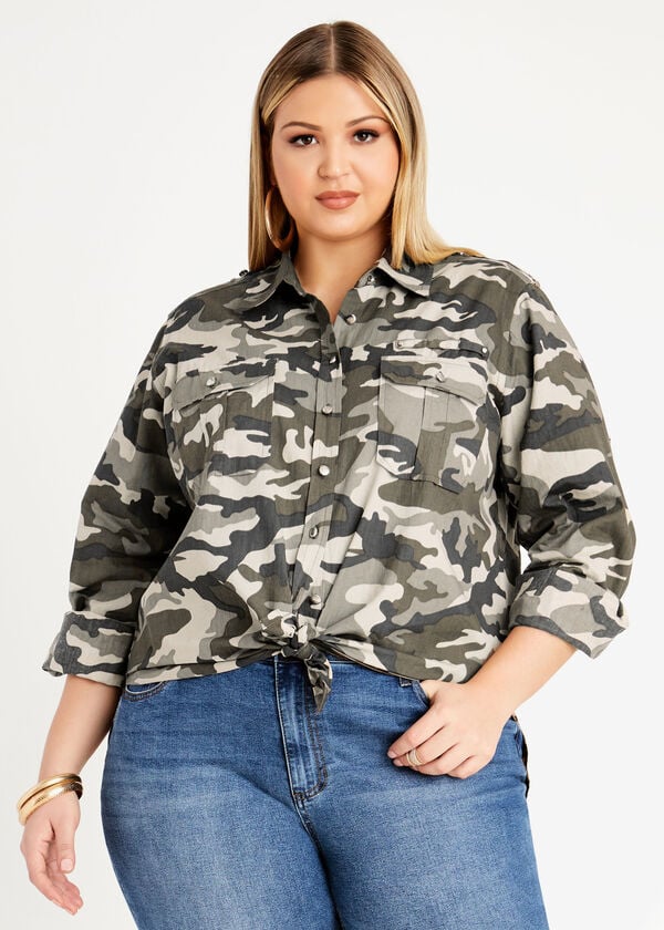 Camo Utility Button Up Top, Deep Depths image number 2