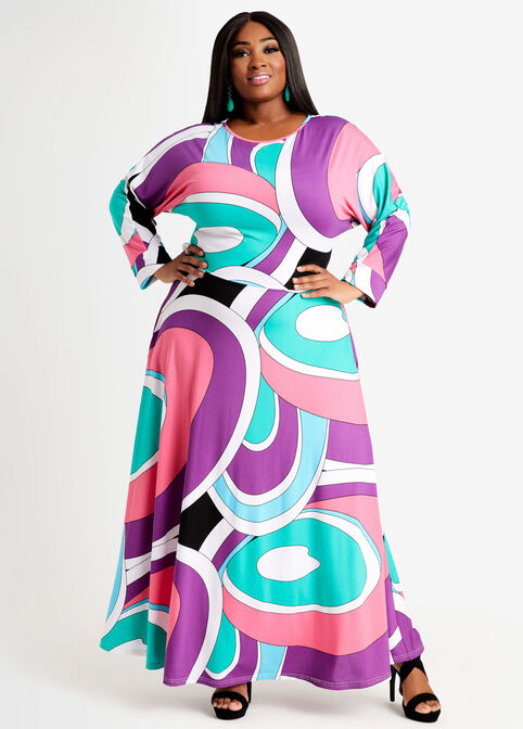 Swirl Dolman Sleeve Maxi Dress, Multi image number 0