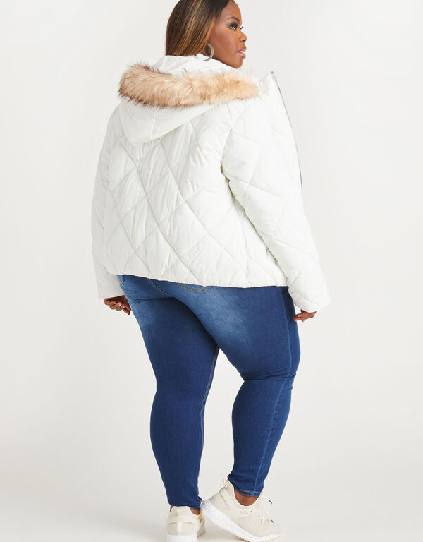 Faux Fur Trimmed Puffer Coat, White image number 1