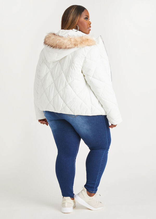Faux Fur Trimmed Puffer Coat, White image number 1