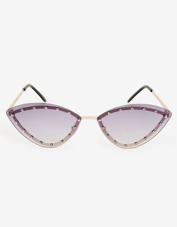 Small Rhinestone Cateye Sunglasses, Purple Magic image number 0
