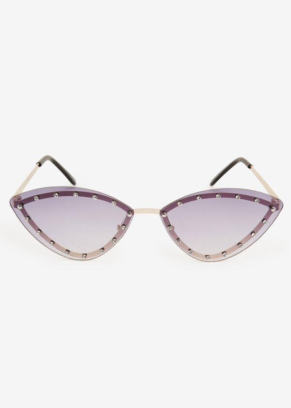 Small Rhinestone Cateye Sunglasses, Purple Magic image number 0