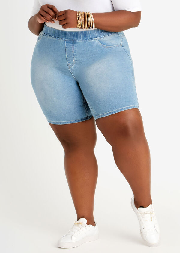 Basic Cotton Stretch Denim Shorts, Medium Blue image number 0