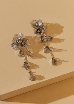 Silver Tone Flower Dangle Earrings, Silver image number 1