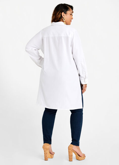 Cotton Side Slit Button Up Tunic, White image number 1