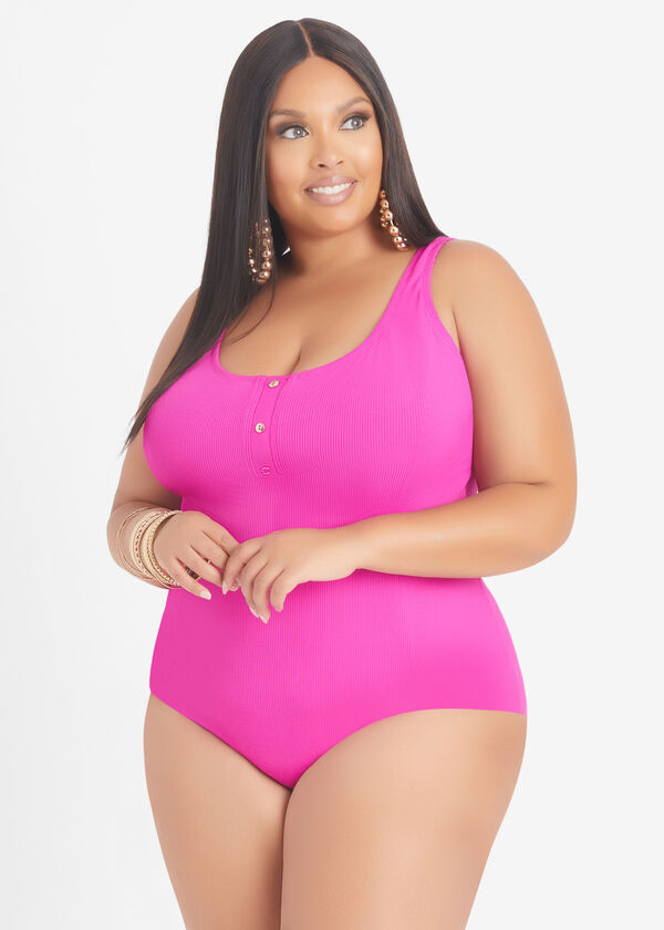 Krista Ribbed Swimsuit, Pink image number 0
