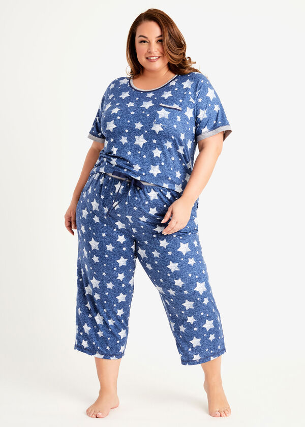Rene Rofe Printed Capri Pajama Set, Blue image number 3