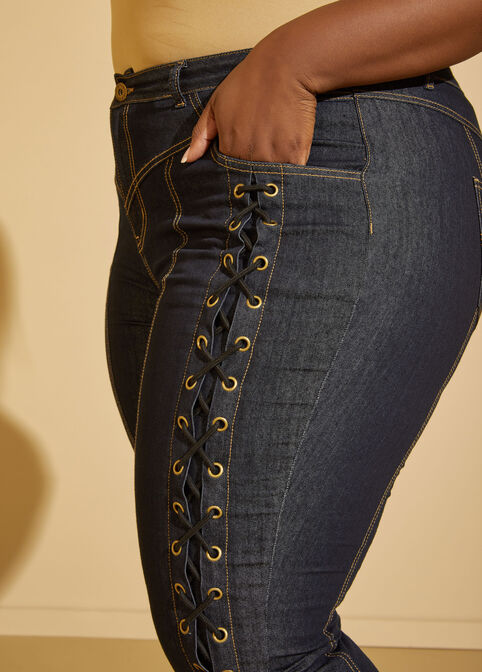 Lace Up Bootcut Jeans, Dk Rinse image number 2
