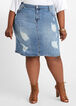 High Waist Distressed Denim Skirt, Lt Sky Blue image number 0