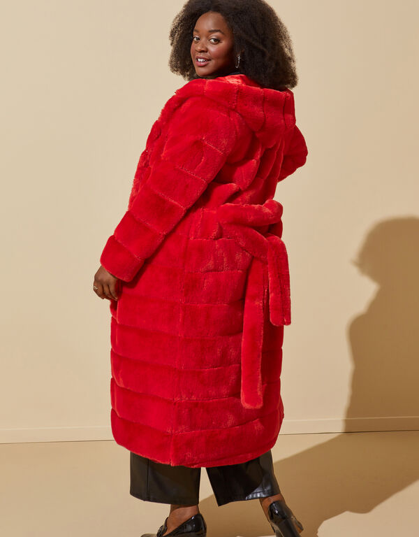 Faux Fur Hooded Coat, Barbados Cherry image number 1