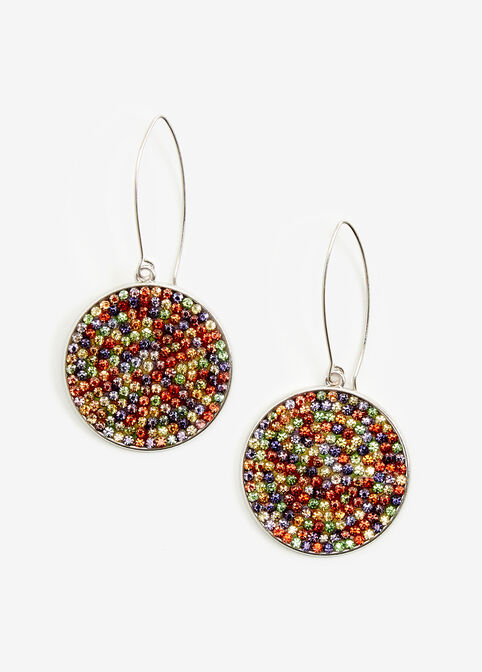 Rainbow Pave Disc Drop Earrings, Silver image number 0