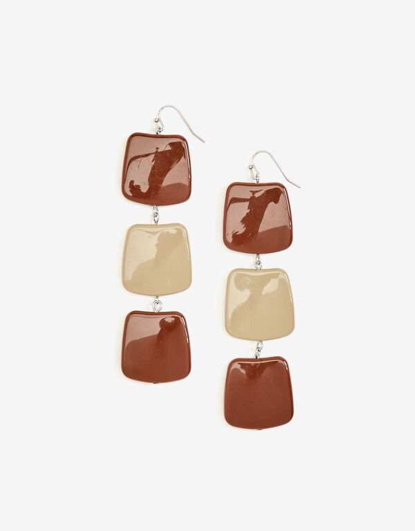 Two Tone Resin Drop Earrings, Brown Combo image number 0