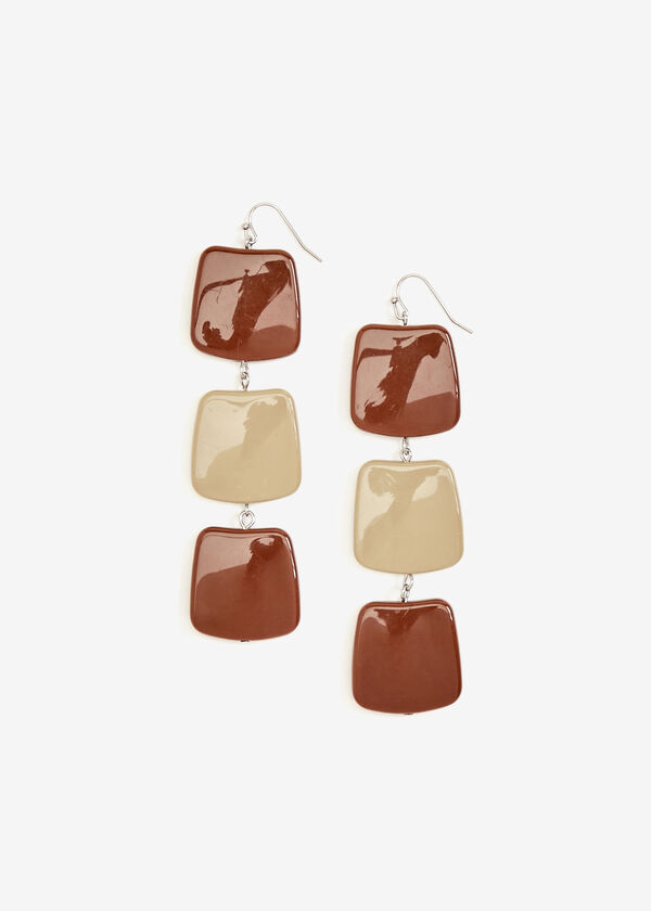 Two Tone Resin Drop Earrings, Brown Combo image number 0