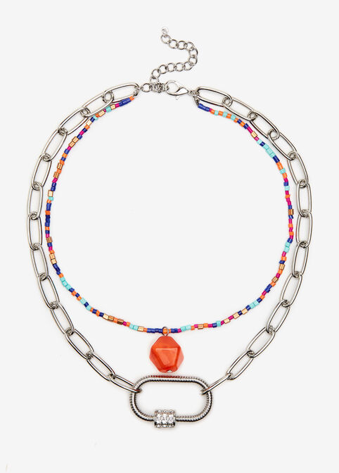 Beads Link & Pave Layer Necklace, Multi image number 0