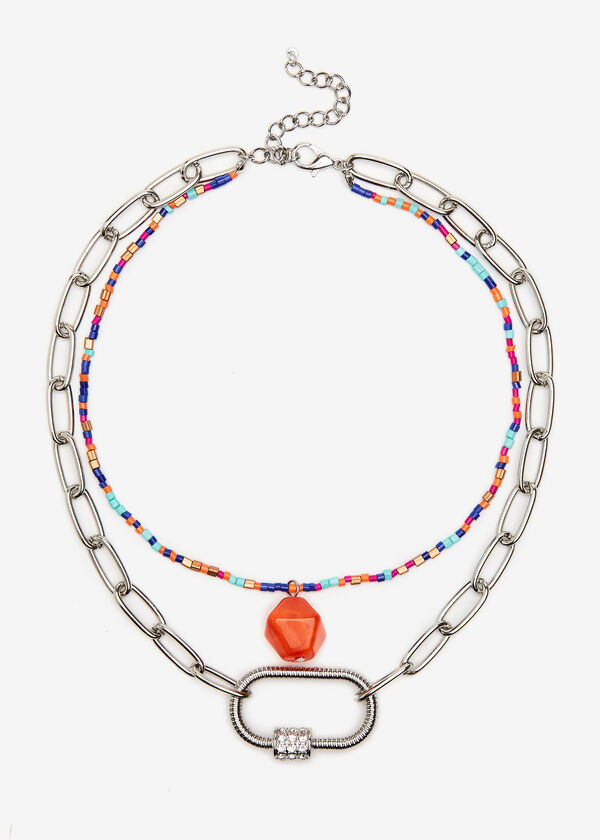 Beads Link & Pave Layer Necklace, Multi image number 0