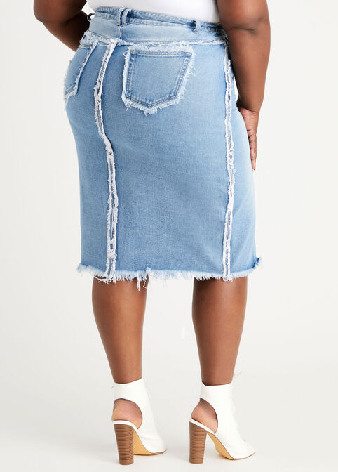 Frayed Edge Denim Slit Front Skirt, Medium Blue image number 1