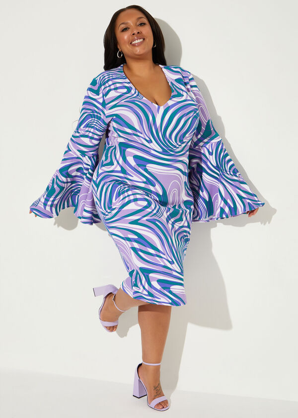 Swirl Print Textured Bodycon Dress, Multi image number 0