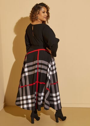 Split Sleeved Plaid Maxi Dress, Black Combo image number 1