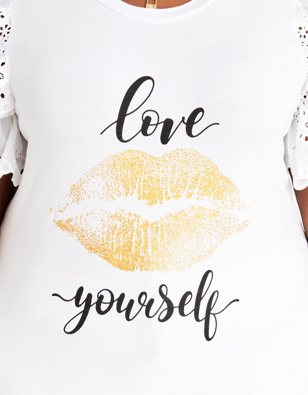 Love Yourself Crochet Jersey Tee, White image number 1