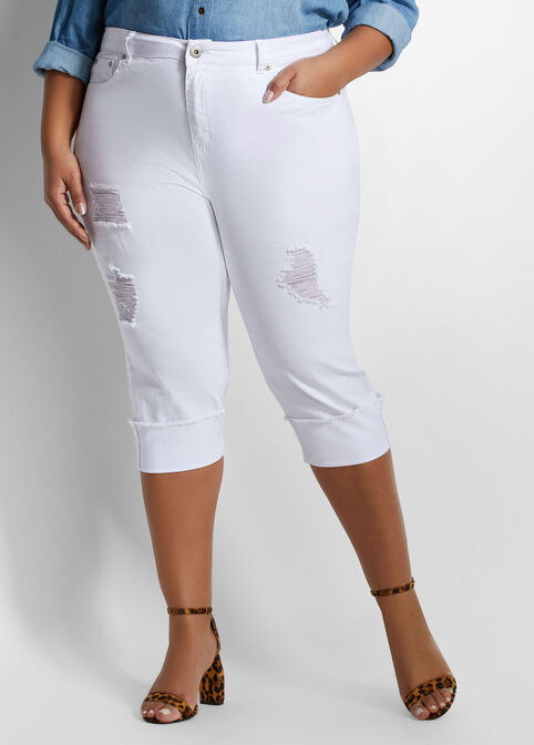 19 Inseam Destructed Cuffed C  - Color: White, Size: 10, White image number 0