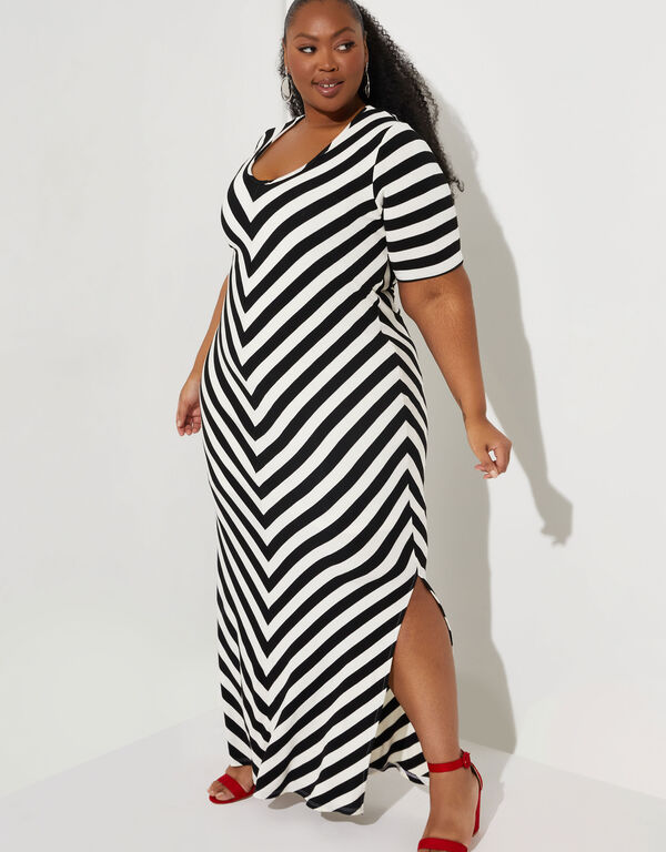 Cutout Striped Maxi Dress, Black White image number 0