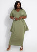 Belted Draped Knit Maxi Dress, Olive image number 0