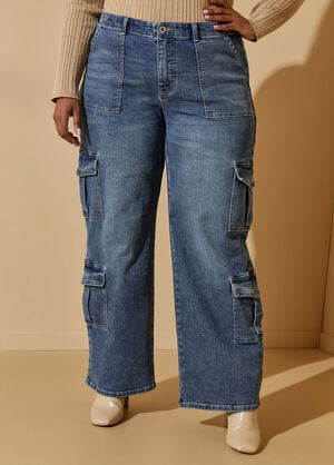 High Waist Cargo Jeans, Blue image number 0