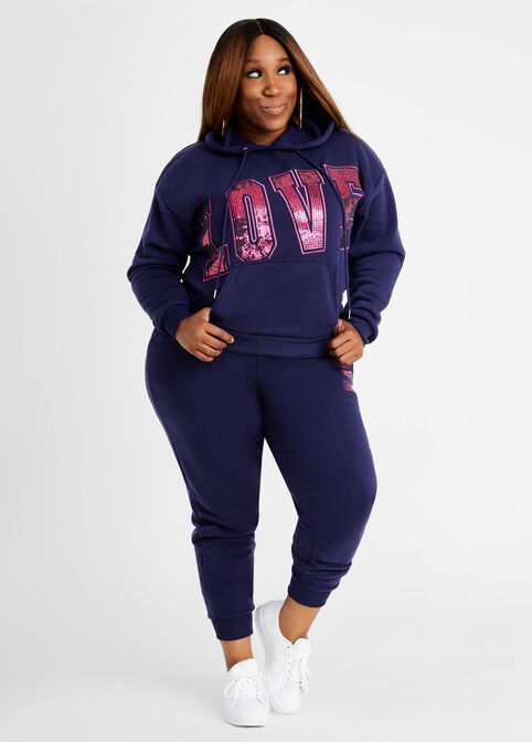 Sequin Love Active Hoodie, Royal Blue image number 2