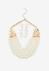 Hammered Faux Pearl Necklace Set, Pearl image number 0