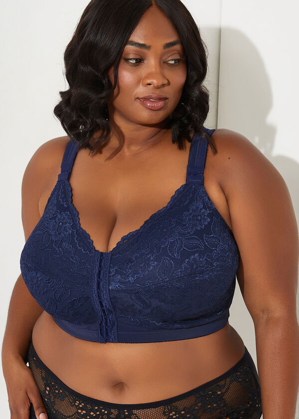 Front Close Wireless Posture Bra, Navy image number 0