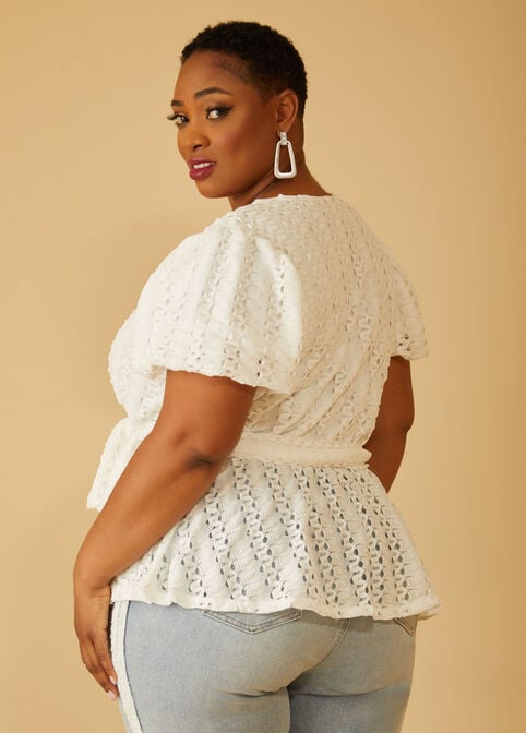 Textured Knit Faux Wrap Top, White image number 1