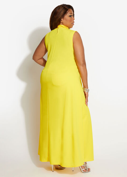 Mock Neck Hi Low Duster, Cyber Yellow image number 1