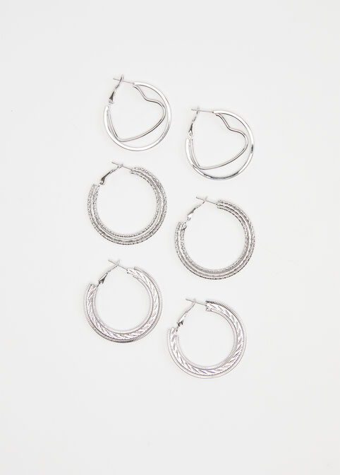 Silver Tone Hoop Earring Sets, Silver image number 0