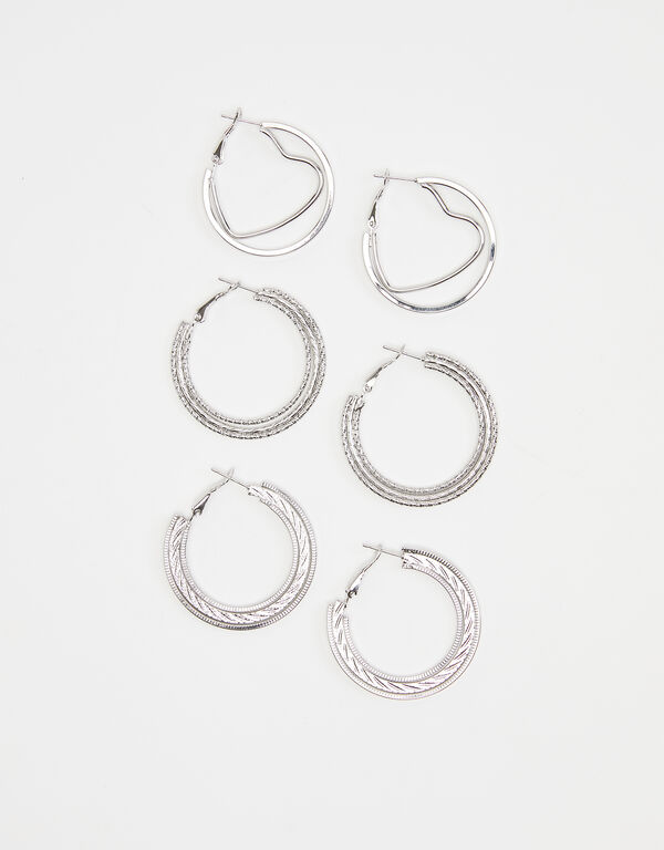 Silver Tone Hoop Earring Sets, Silver image number 0