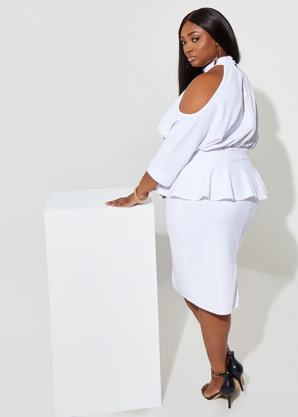 Cold Shoulder Peplum Sheath Dress, White image number 1