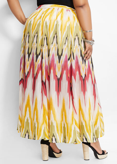 Belted Brushstroke Maxi Skirt, Raspberry Radiance image number 1
