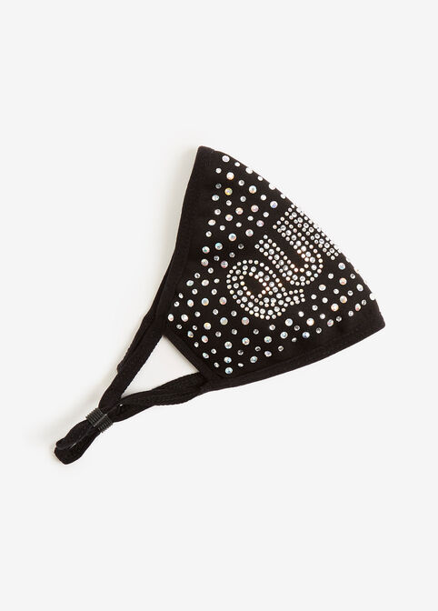 Queen Rhinestone Fashion Face Mask, Black image number 1