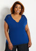 Plus Size Solid V Neck Cutout Short Sleeves Stretch Knit Tee Tops image number 0